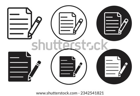 Contact form vector icon set. business contract document paper with pencil vector symbol. notepad sign. survey report paper icons. exam paper sign. registration application pictogram.