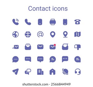 Contact glyph icons set. Solid small mini vector icons.