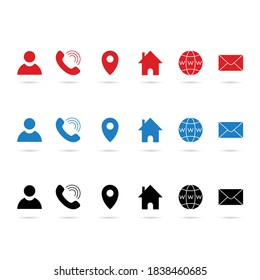 Contact glyph icons set in three color, red, blue and black - Shutterstock ID 1838460685