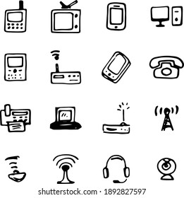 Contact Hand Drawn Icons Set.