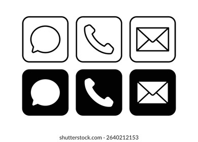 Contact Icon collection vector illustration. Communication sign. linear and silhouette contact icons design.