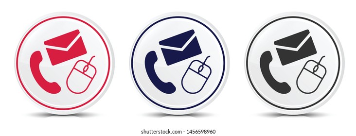 Contact icon crystal flat round button set illustration design isolated on white background