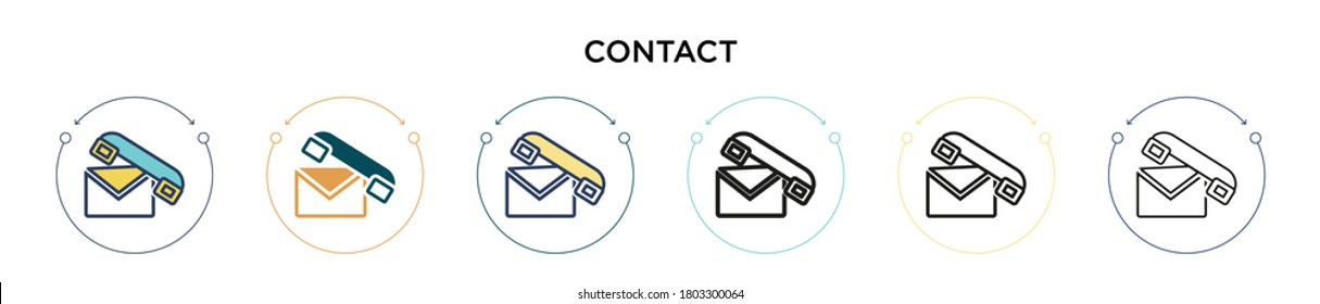 Contact icon in filled, thin line, outline and stroke style. Vector illustration of two colored and black contact vector icons designs can be used for mobile, ui, web