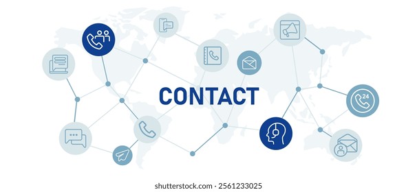 Contact icon outline set customer service communication support help assistance call center operator design collection web header background