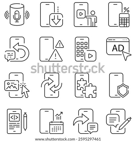 Contact icon phone mobile call. Phone icon in flat style. Set of phone icons, call, telephone, chat, voice, battery. Call silhouette with black outline. Vector illustration