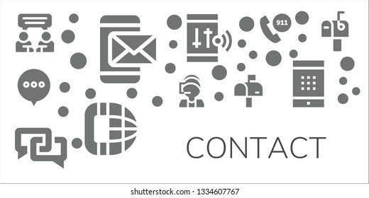 contact icon set. 11 filled contact icons.  Collection Of - Chat, Smartphone, Call center, Mailbox, Phone call, Emergency call