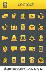 contact icon set. 26 filled contact icons.  Collection Of - Chat, Smartphone, Call center, Spam, Support, Phone call, Walkie talkies, Phone, Email, Communication, Post office