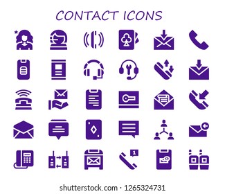  contact icon set. 30 filled contact icons. Simple modern icons about  - Influencer, Call center, Telephone, Cards, Mail, Phone call, Smartphone, Headset, Customer support, Email