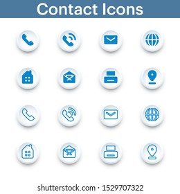 Contact Icon Set as 3D Buttons - Vector Format