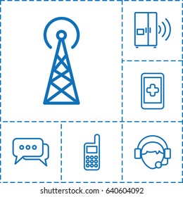 Contact icon. set of 6 contact outline icons such as signal tower, operator, phone, intercom, chat