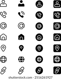 contact icon set black outline and fill