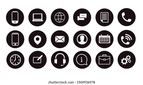 Contact Icon Set. Black and White Illustration of Different Contect icons