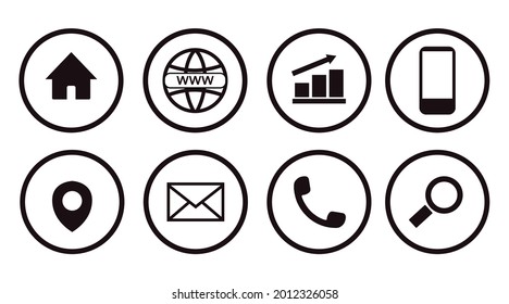 Juego de iconos de contacto. Ilustración en blanco y negro de los iconos del contacto diferente
