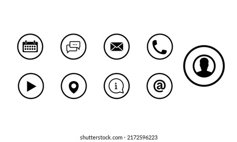 Contact Icon Set. Black and White Illustration of Differente Contact icons