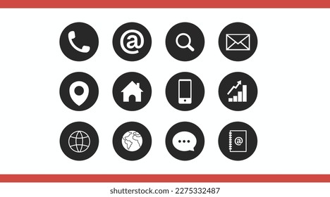 Contact Icon Set. Black and White Illustration of Different Contect icons