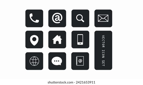 Contact Icon Set. Black and White Illustration of Different Contact icons
