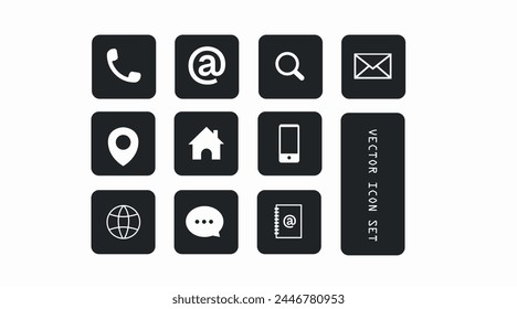 Conjunto de iconos de contacto. Ilustración en blanco y negro de diferentes iconos de contacto o web