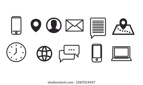 Contact Icon Set. Black and White Illustration of Different Contact icons