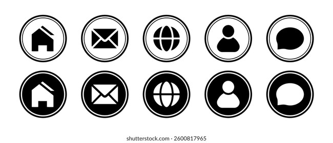 Contact Icon Set. Black and White Illustration of Different Contect icons. Business Card Icons.