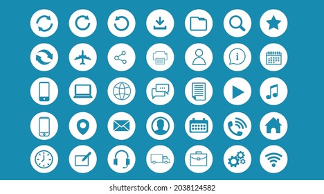 Contact Icon Set. Blue and White Illustration of Different Contact icons