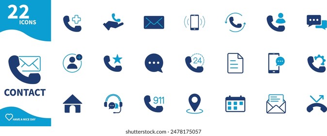 Contact icon. Set of call, phone, list, chat icons