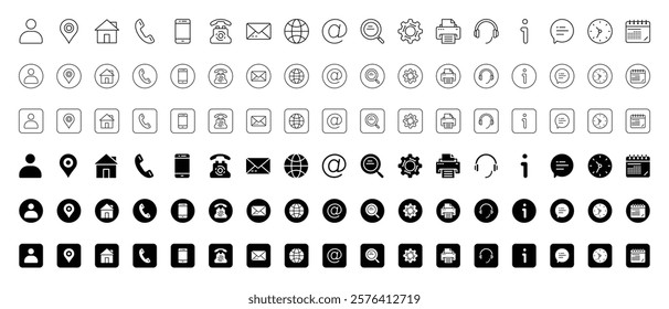 Contact Icon Set. Clean and Modern Icons for Phone, Email, Chat, Address, Social Media, and More. Perfect for Websites, Apps, and Print Projects.