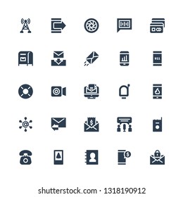 contact icon set. Collection of 25 filled contact icons included Mail, Smartphone, Phone book, Cellphone, Telephone, Walkie talkie, Chat, Email, Communication, Mailbox, Facetime