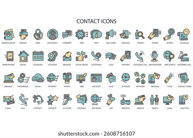 Contact icon set collection .design style with background