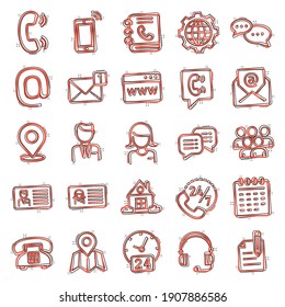 Contact icon set in comic style. Phone communication cartoon vector illustration on white isolated background. Website equipment splash effect business concept.