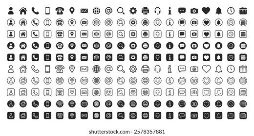 Contact Icon Set for Communication, Phone, Email, Chat, and Social Media Icons in a Modern, Stylish Design for Web and App Interfaces.