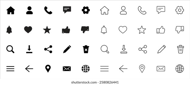 Contact Icon Set for Communication, Phone, Email, Chat, Essential Icons and Trending Styles for Mobile Apps, Websites, and Software. Minimalistic, Flat Design, Line Icons.