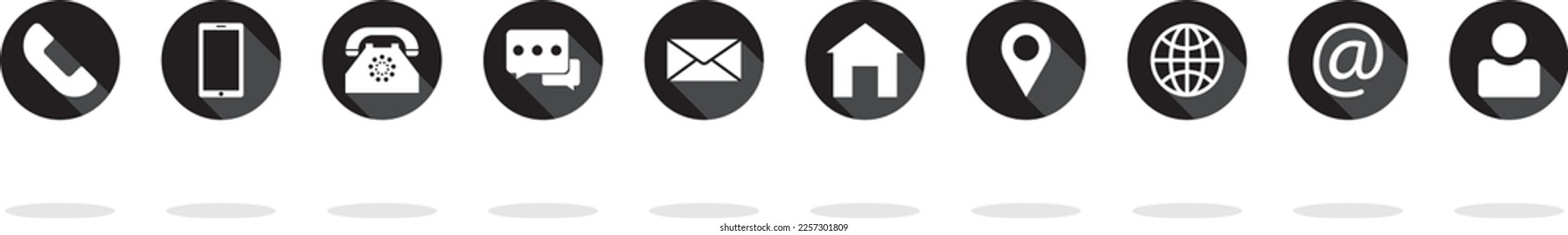 Contact icon set. Set of communication shadow icons