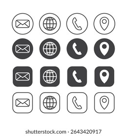 Contact icon set for company, Email, Website, Call, Location, phone, Mail, message icon set, minimalistic icon set