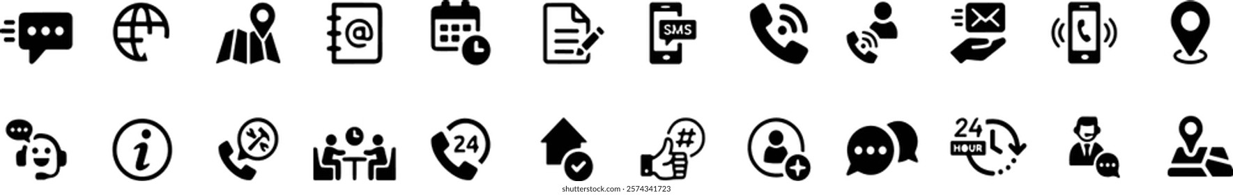 Contact icon set. Containing e-mail, phone, address, customer service, call, website