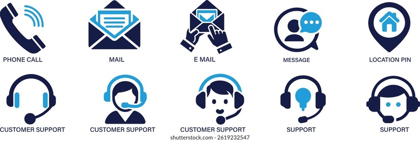 Contact Icon Set Flat Minimal Design.