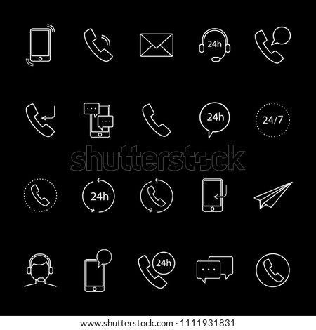 Contact icon set isolated on black background. Contact icon for web site, marketing, app and logo. Creative business concept, vector illustration, eps 10