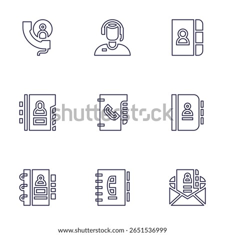 Contact icon set. Line style. Editable stroke. operator, contact book, call, contacts, phonebook, telephone book, phone book, contact us.