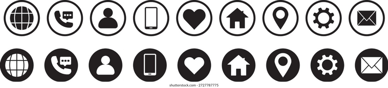 Contact icon set. Modern communication symbols collection. Professional digital contact sign, Phone email and location icons. Vector customer support interface elements. 
