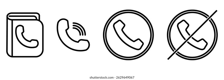 Ícone de contato definido para comunicação por telefone símbolo catálogo de endereços discagem chamada de entrada bloco saída vetor ilustração isolado.