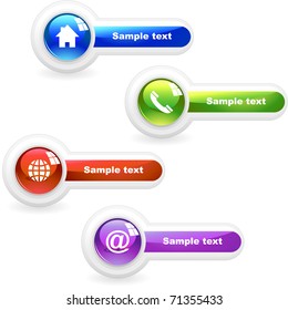 Contact icon set - phone, web, home, support, email, telephone, profile. Web buttons.