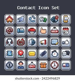 Contact icon set in pixel art style