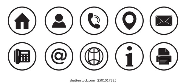 Contact icon set. Contact symbols, Web icon set. Contact information icons for business cards.  Phone, contact, mail, fax, info, mail, support vector.