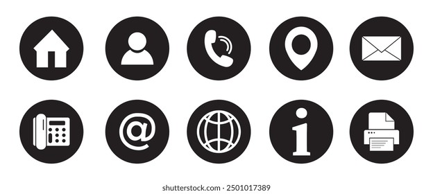 Contact icon set. Contact symbols, Web icon set. Contact information icons for business cards.  Phone, contact, mail, fax, info, mail, support vector.