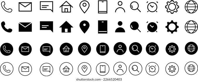 Contact icon set. Thin line Contact icons set. Contact symbols - Phone, mail, info, e-mail, support. vector icons collection