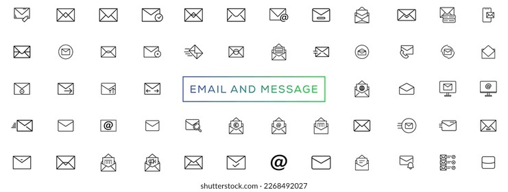 Juego de iconos de contacto. Línea fina Los iconos de contacto se establecen. Símbolos de contacto: teléfono, correo, fax, información, correo electrónico, soporte técnico... vector