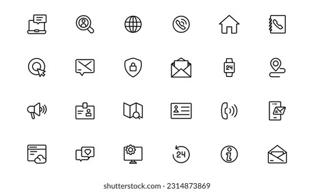 Contact icon set. Thin line Contact icons set. Contact symbols - Phone, mail, fax, info, e-mail, support.Out line icon.
