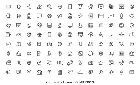 Contact icon set. Thin line Contact icons set. Contact symbols - Phone, mail, fax, info, e-mail, support.Out line icon.
