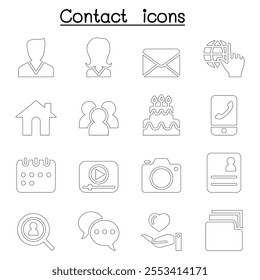 Contact icon set  in thin line style