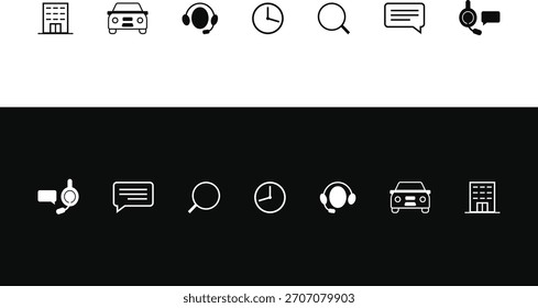 Kontaktsymbolsatz. Dünne Linie Kontaktsymbole gesetzt. Kontaktsymbole - Telefon, E-Mail, Info, Support-Vektorsatz
