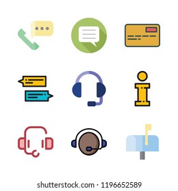 contact icon set. vector set about chat, business card, mailbox and headset icons set.